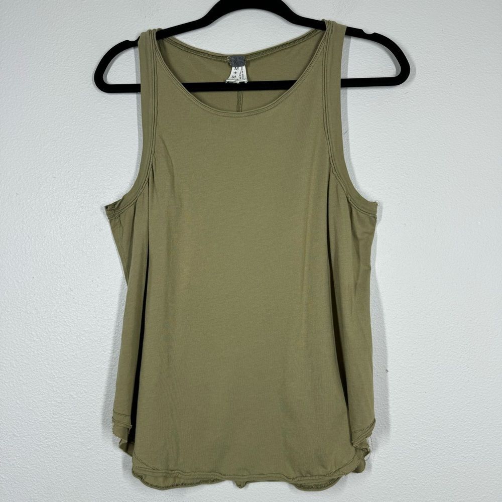 Free People We The Free Army Green Crew Neck Tank Top Raw Hem Size Medium